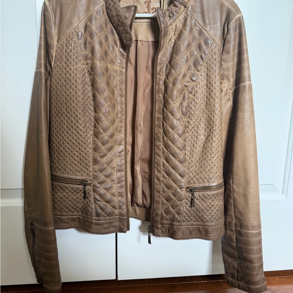 LC Lauren Conrad Quilted Tan Leather Jacket